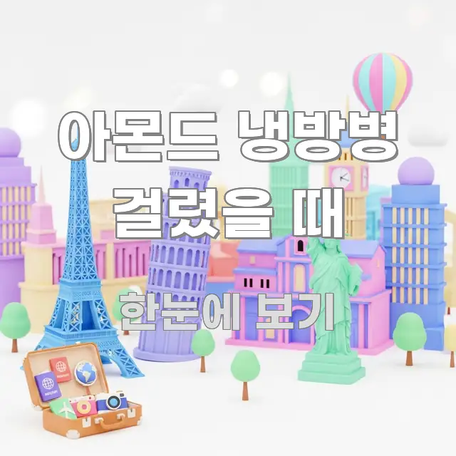 아몬드 냉방병 걸렸을 때 한눈에 보기 좋게 요약한 정보 요약 포스터 - 글 흐름을 돕는 시각 자료