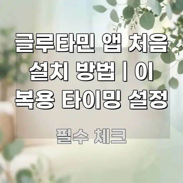 글루타민 앱 처음 설치 방법 | 이 복용 타이밍 설정 핵심 요점 중심의 텍스트 포스터 이미지