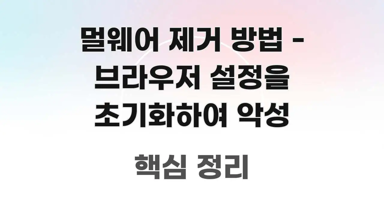 멀웨어 제거 방법 - 브라우저 설정을 초기화하여 악성 핵심 요점 중심의 모던 카드뉴스 디자인 - 글 흐름을 돕는 시각 자료