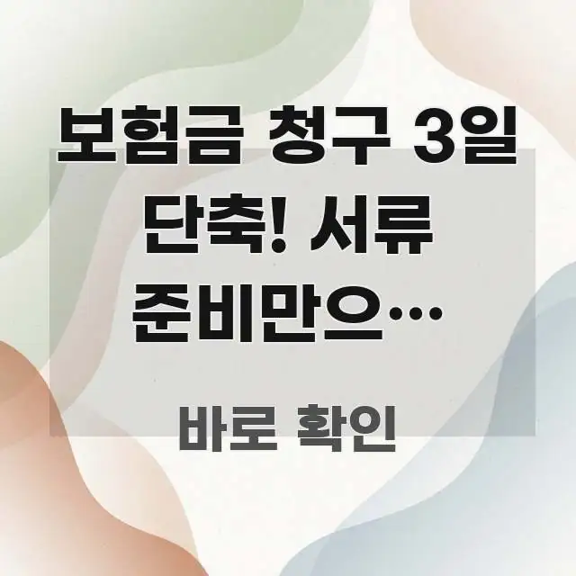 보험금 청구 3일 단축! 서류 준비만으로 20만 원 더 핵심 요점 중심의 텍스트 포스터 이미지