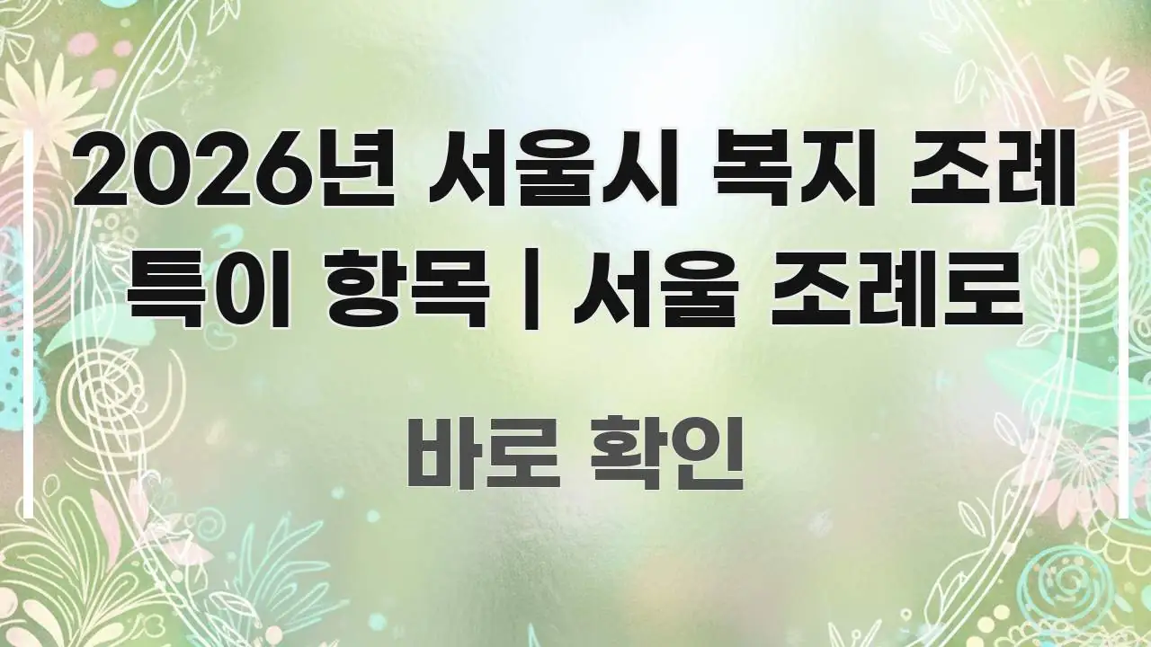 2026년 서울시 복지 조례 특이 항목 | 서울 조례로 핵심 개념을 담은 핵심 정리 썸네일 이미지 - 참고용 이미지