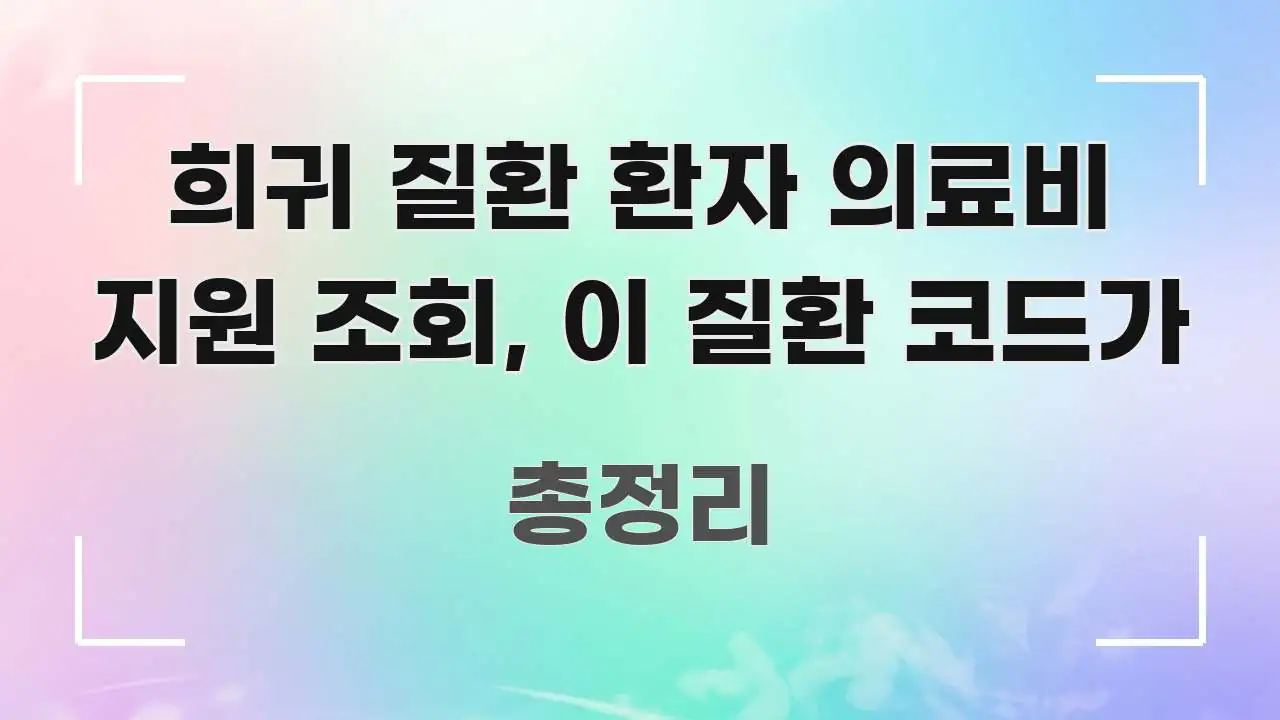 희귀 질환 환자 의료비 지원 조회, 이 질환 코드가 가독성 높게 정리한 핵심 키워드 시각화 이미지