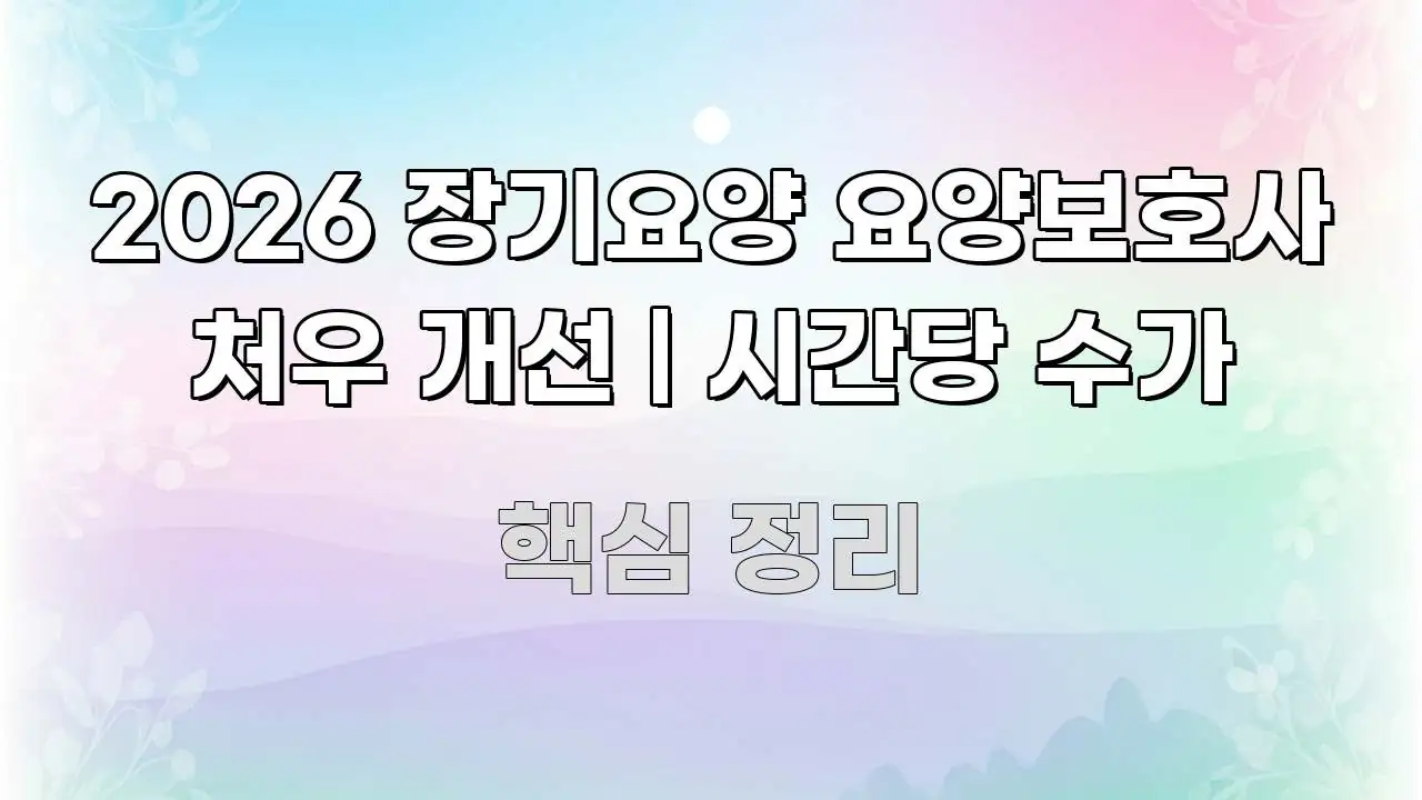 2026 장기요양 요양보호사 처우 개선 | 시간당 수가 주요 포인트를 요약한 핵심 요약 디자인 카드