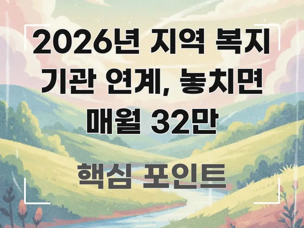 2026년 지역 복지 기관 연계, 놓치면 매월 32만 핵심 개념을 담은 텍스트형 카드뉴스 표지 이미지 - 내용 요약을 위한 이미지