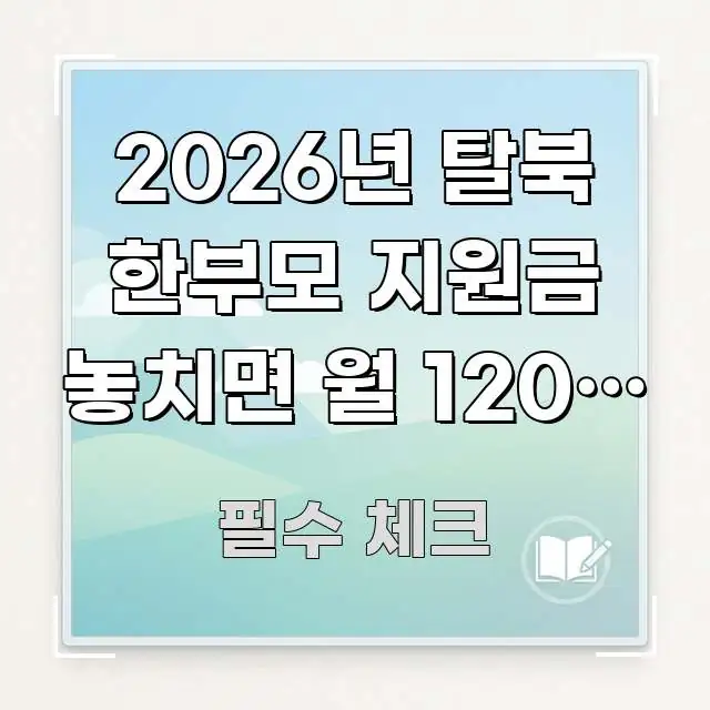 2026년 탈북 한부모 지원금 놓치면 월 120만 원 핵심 정보를 압축한 카드뉴스 스타일 이미지 - 참고용 이미지