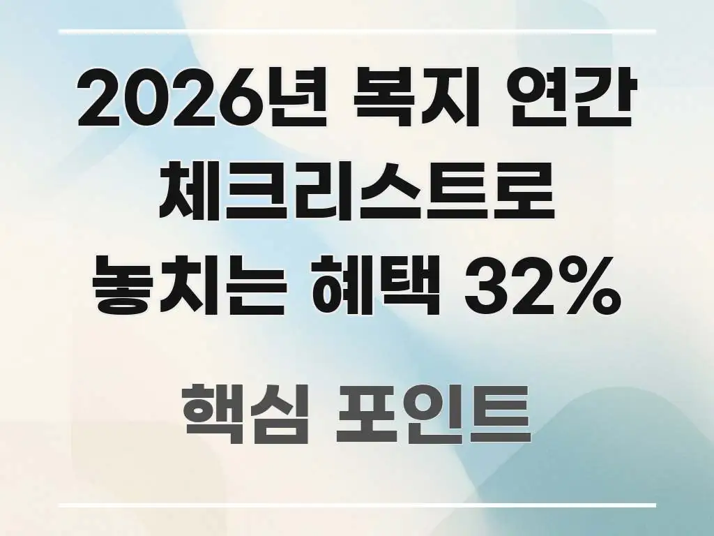 2026년 복지 연간 체크리스트로 놓치는 혜택 32% 주요 포인트를 요약한 텍스트 기반 블로그 이미지 - 참고용 이미지