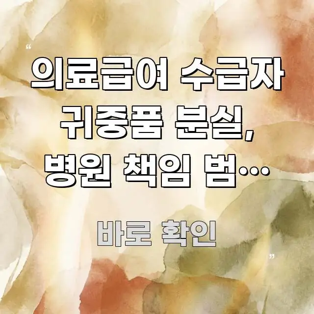 의료급여 수급자 귀중품 분실, 병원 책임 범위 3가지 흥미롭게 구성한 텍스트 포스터 이미지