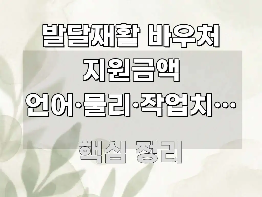 발달재활 바우처 지원금액 언어·물리·작업치료 각각 구조적으로 정리된 카드뉴스 스타일 이미지