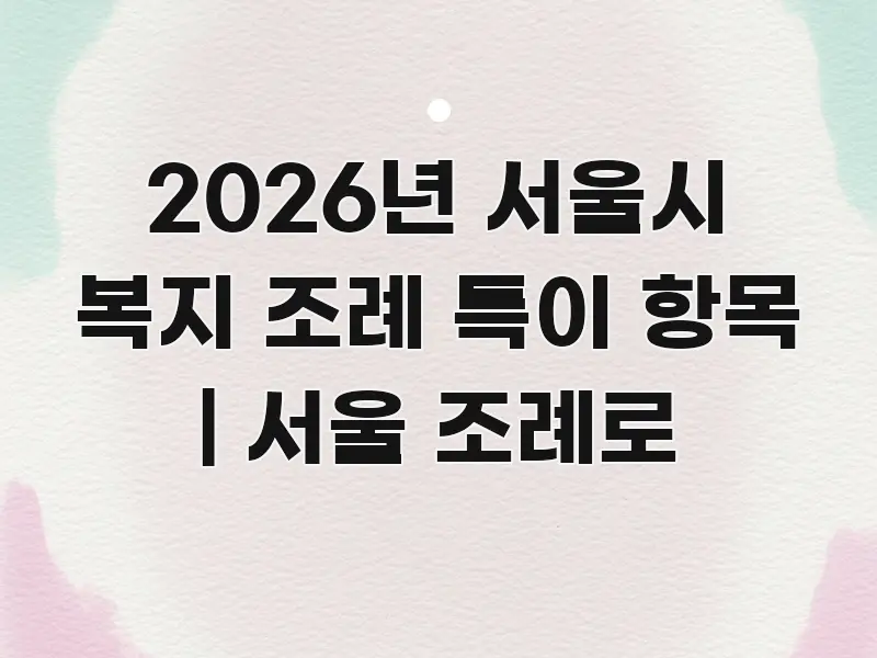 2026년 서울시 복지 조례 특이 항목 | 서울 조례로 직관적으로 이해되는 블로그 대표 이미지 - 참고용 이미지
