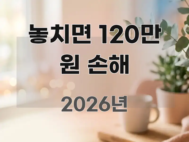 놓치면 120만 원 손해 핵심 요약 놓치면 120만 원 손해 쉽게 따라할 수 있는 타이포그래피 블로그 표지 - 독자 이해를 위한 이미지