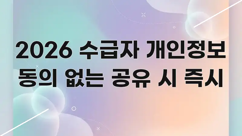 2026 수급자 개인정보 동의 없는 공유 시 즉시 카드뉴스 표지 2026 수급자 개인정보 동의 없는 공유 시 즉시 주요 포인트를 요약한 정보 요약 포스터 - 본문 내용과 연관된 이미지