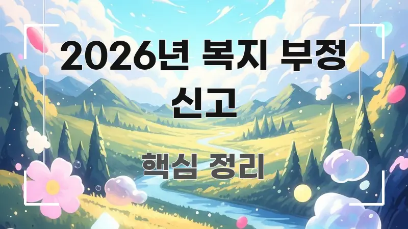 2026년 복지 부정 신고 주요 포인트를 요약한 모던 카드뉴스 디자인