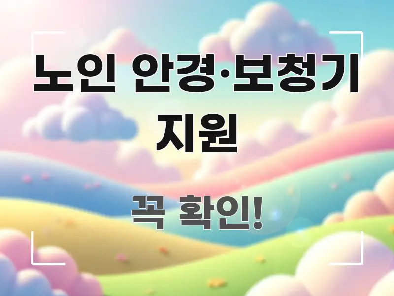 노인 안경·보청기 지원 주요 포인트를 요약한 핵심 키워드 시각화 이미지 - 내용 요약을 위한 이미지