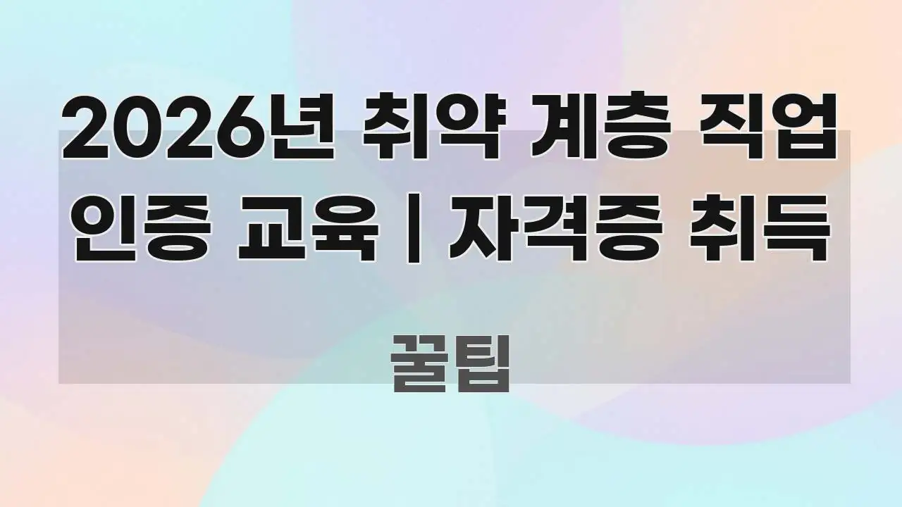 2026년 취약 계층 직업 인증 교육 | 자격증 취득 효율적으로 구성된 텍스트 중심 디자인 표지
