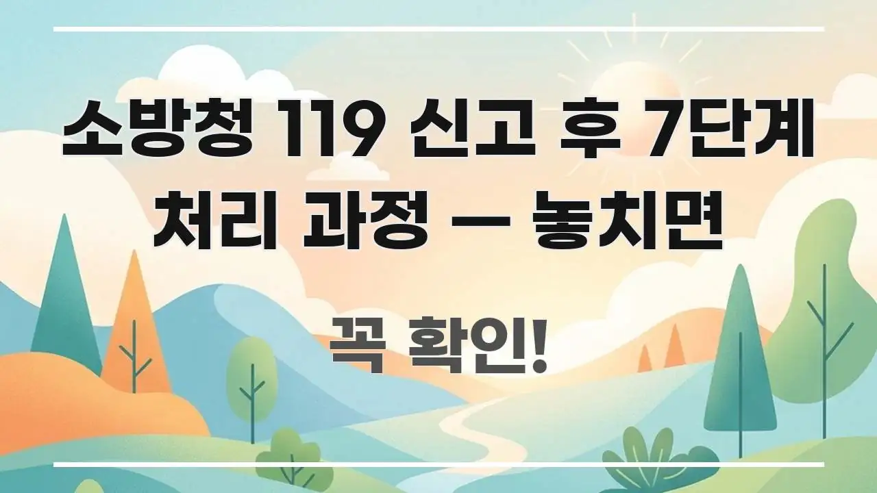 소방청 119 신고 후 7단계 처리 과정 — 놓치면 한 번에 이해되는 정보 요약 포스터 - 독자 이해를 위한 이미지