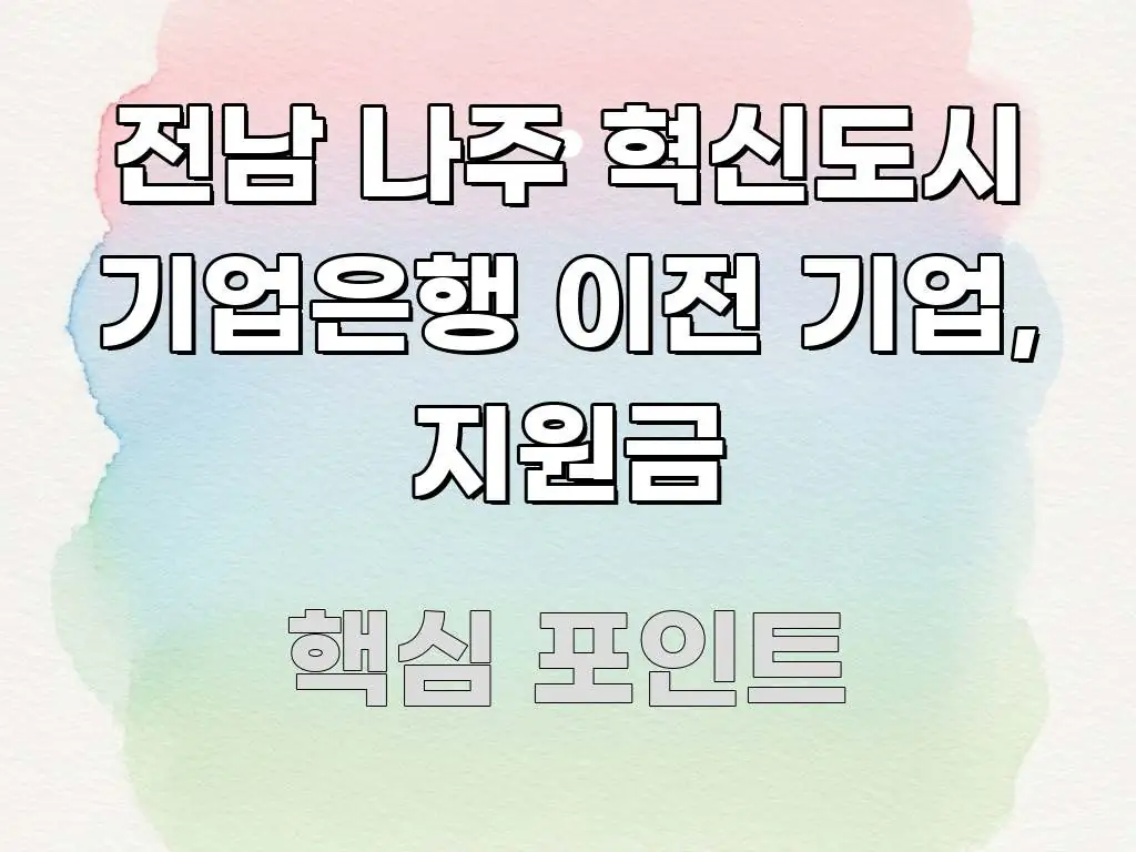 전남 나주 혁신도시 기업은행 이전 기업, 지원금 핵심 개념을 담은 텍스트 중심 디자인 표지 - 내용 요약을 위한 이미지