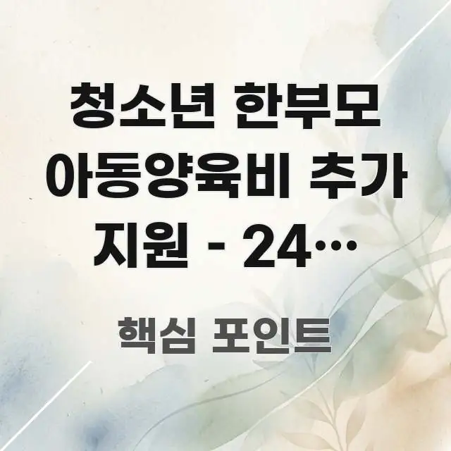 청소년 한부모 아동양육비 추가 지원 – 24세 이하 주요 포인트를 요약한 정보 요약 인포그래픽 이미지