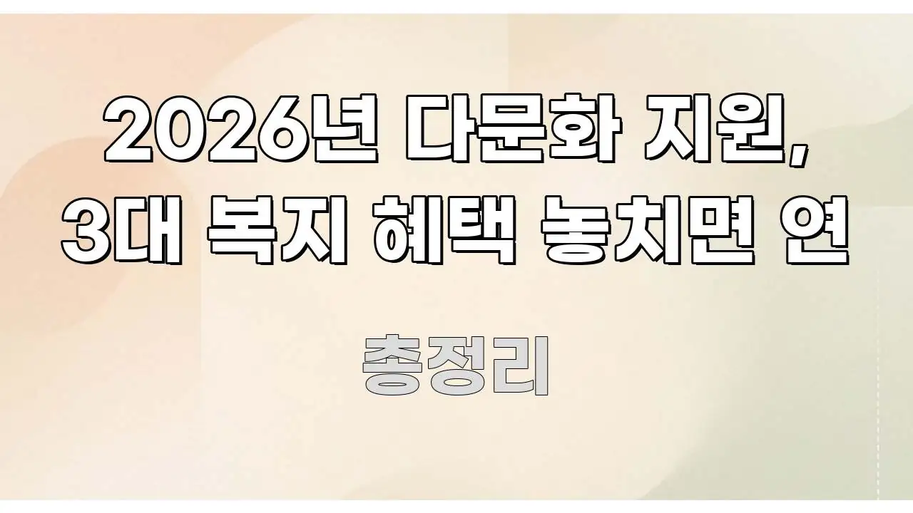 2026년 다문화 지원, 3대 복지 혜택 놓치면 연 가독성 높게 정리한 텍스트 포스터 이미지