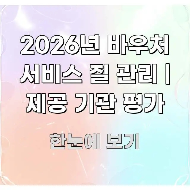 2026년 바우처 서비스 질 관리 | 제공 기관 평가 요점만 뽑아낸 블로그용 카드뉴스 썸네일 - 가독성을 높이는 이미지