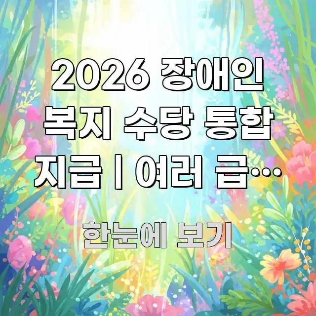 2026 장애인 복지 수당 통합 지급 | 여러 급여 한 전문적으로 분석한 핵심 요약 디자인 카드 - 본문 내용과 연관된 이미지