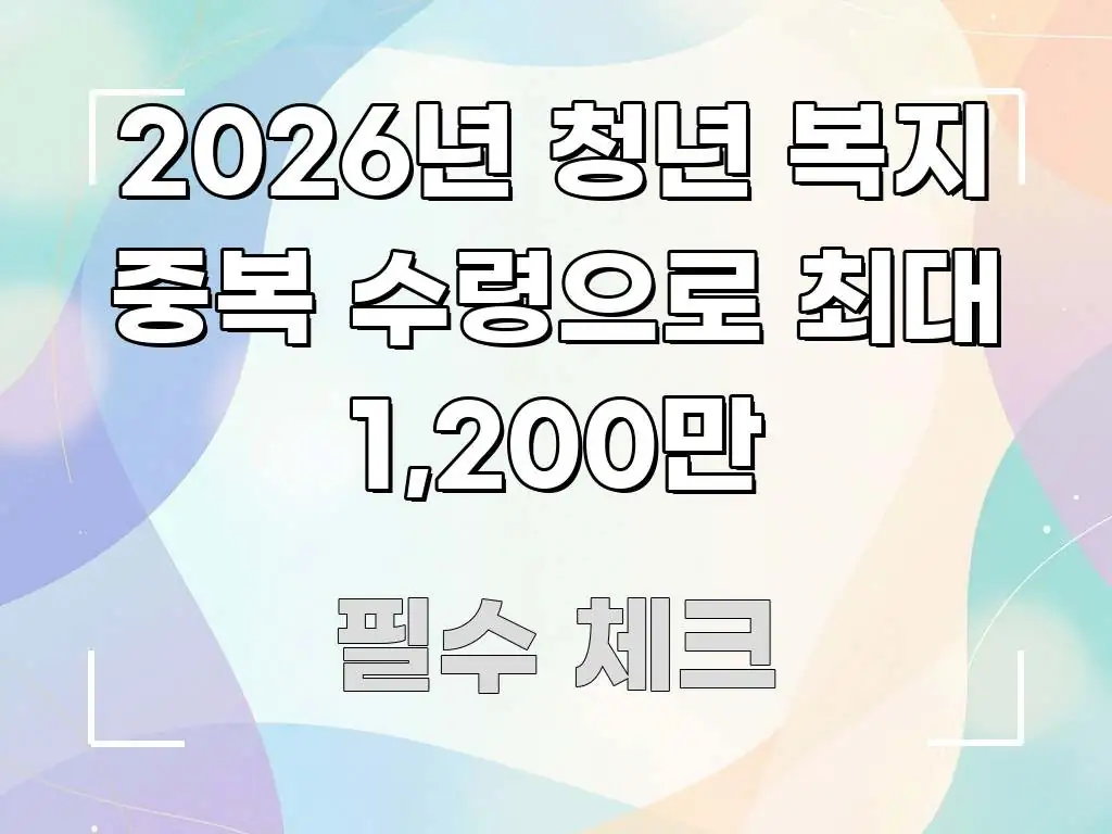 2026년 청년 복지 중복 수령으로 최대 1,200만 요점만 뽑아낸 정보 요약 포스터 - 참고용 이미지