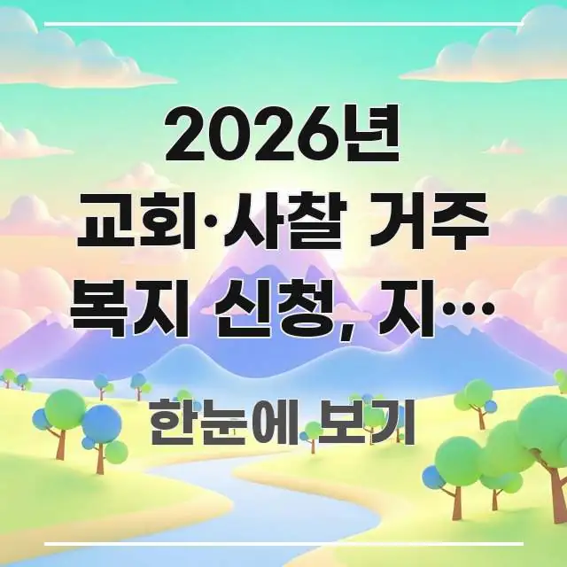 2026년 교회·사찰 거주 복지 신청, 지금 바로 핵심 내용을 정리한 정보 정리 카드 이미지 - 내용 요약을 위한 이미지