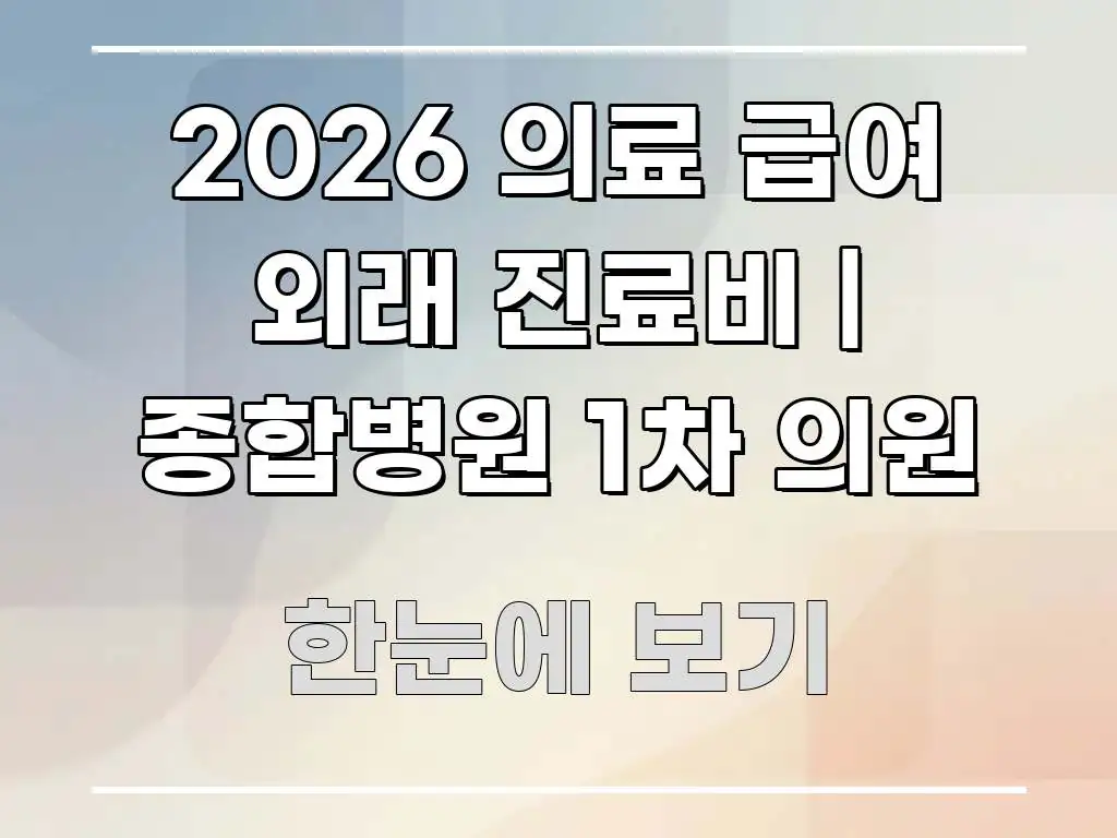 2026 의료 급여 외래 진료비 | 종합병원 1차 의원 핵심 내용을 정리한 포스트 대표 비주얼 이미지 - 내용 요약을 위한 이미지