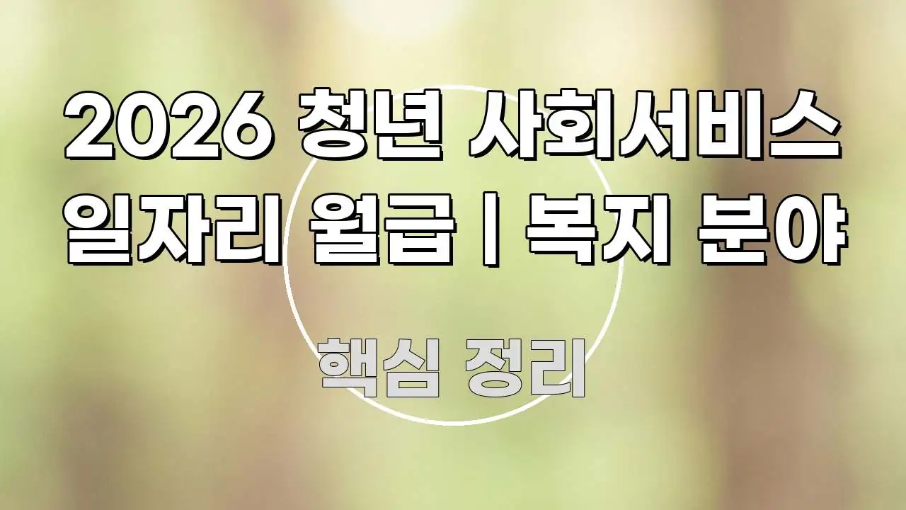 2026 청년 사회서비스 일자리 월급 | 복지 분야 핵심 정보 중심의 가독성 높은 정보 이미지 - 내용 요약을 위한 이미지