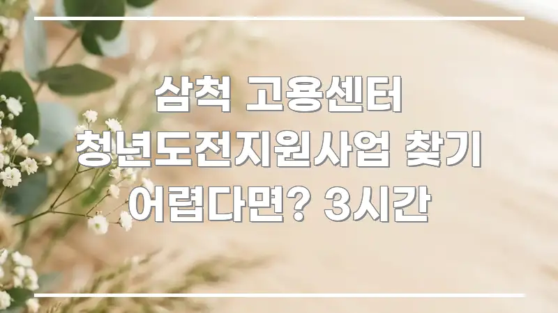 삼척 고용센터 청년도전지원사업 찾기 어렵다면? 3시간 꼭 필요한 정보만 담은 정보 전달형 표지 이미지 - 본문 내용과 연관된 이미지