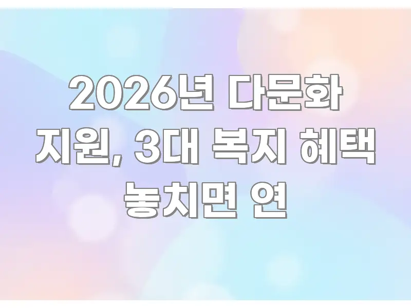 2026년 다문화 지원, 3대 복지 혜택 놓치면 연 한눈에 보기 좋게 요약한 모던 카드뉴스 디자인 - 내용 요약을 위한 이미지
