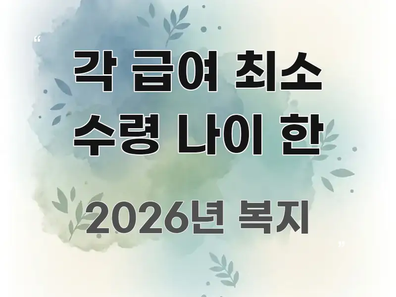 각 급여 최소 수령 나이 한 요점만 뽑아낸 정보 카드 디자인 이미지 - 글 흐름을 돕는 시각 자료