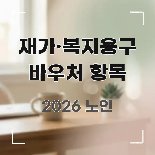 재가·복지용구 바우처 항목 깔끔하게 정리된 핵심 키워드 시각화 이미지 - 설명을 돕는 이미지