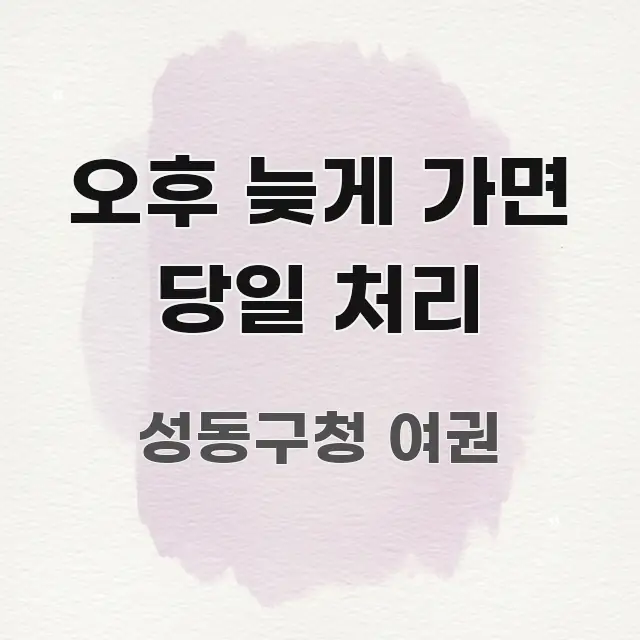 오후 늦게 가면 당일 처리 핵심 요약 오후 늦게 가면 당일 처리 주요 흐름을 설명한 정보 정리 카드 이미지 - 내용 요약을 위한 이미지