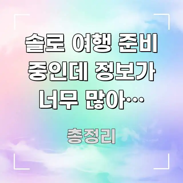 솔로 여행 준비 중인데 정보가 너무 많아서 오히려 더 주요 흐름을 설명한 텍스트 포스터 이미지 - 글 흐름을 돕는 시각 자료