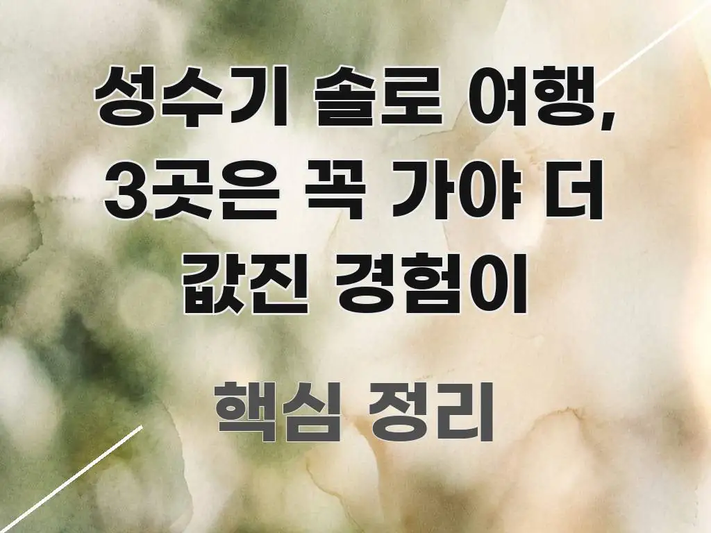 성수기 솔로 여행, 3곳은 꼭 가야 더 값진 경험이 핵심 개념을 담은 정보 전달형 표지 이미지