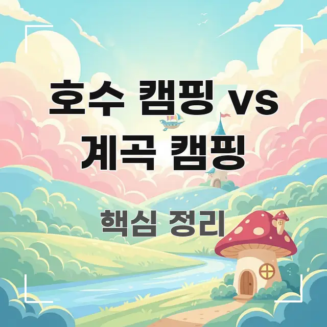 호수 캠핑 vs 계곡 캠핑 핵심 정보 중심의 정보 카드 디자인 이미지