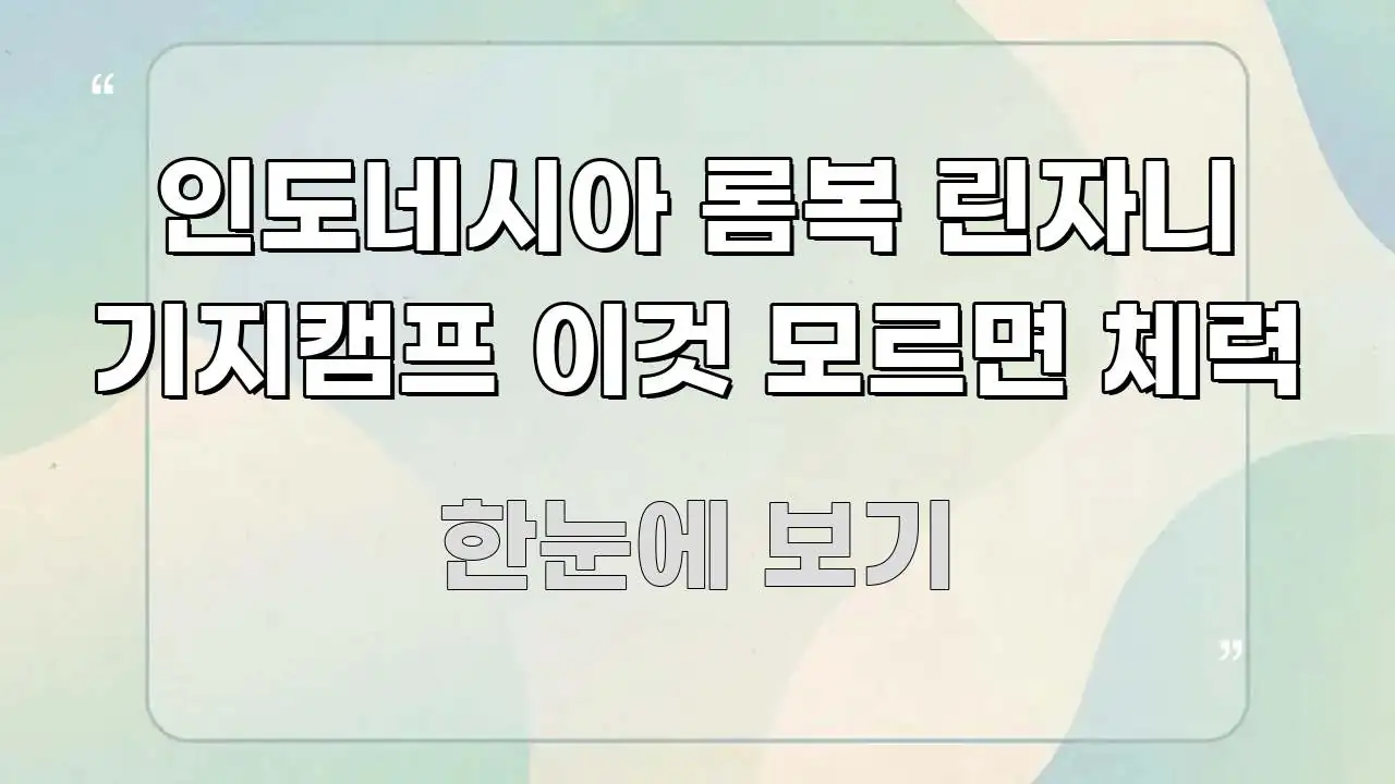 인도네시아 롬복 린자니 기지캠프 이것 모르면 체력 꼭 필요한 정보만 담은 핵심 요약 디자인 카드 - 참고용 이미지