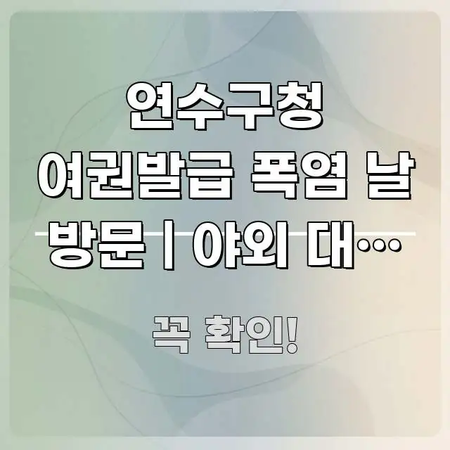 연수구청 여권발급 폭염 날 방문 | 야외 대기 줄 없는 흥미롭게 구성한 가독성 높은 정보 이미지 - 독자 이해를 위한 이미지