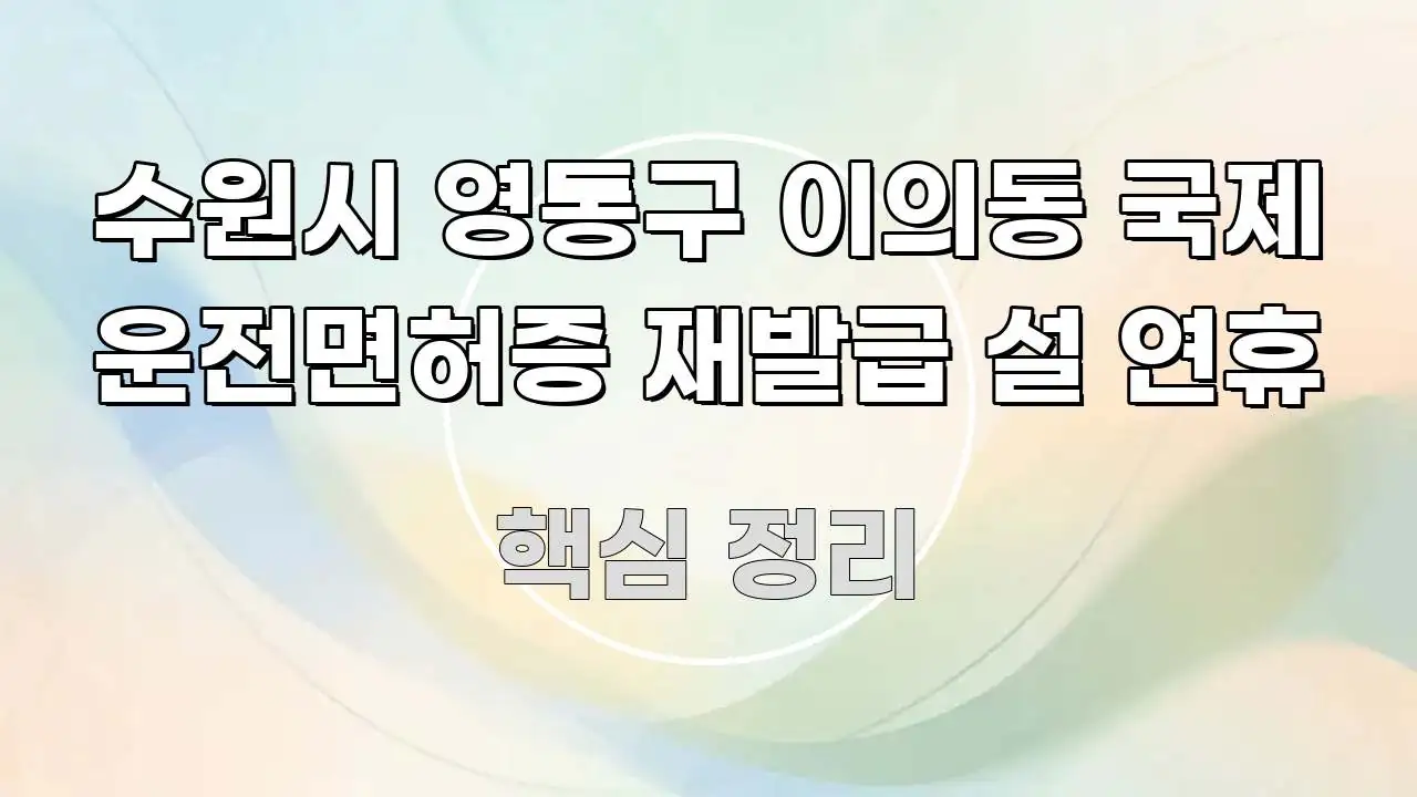 수원시 영통구 이의동 국제 운전면허증 재발급 설 연휴 깔끔하게 정리된 깔끔한 인포그래픽 표지 - 설명을 돕는 이미지