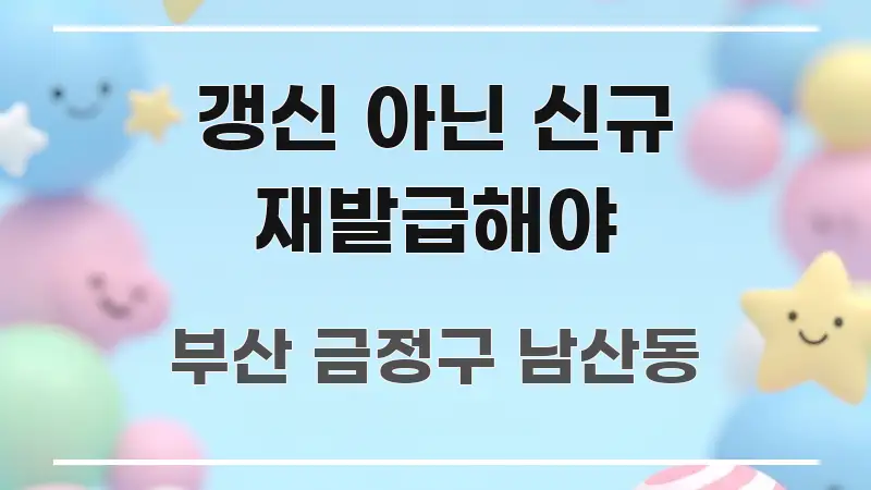 갱신 아닌 신규 재발급해야 꼭 알아야 할 정보를 담은 텍스트 기반 블로그 이미지 - 참고용 이미지