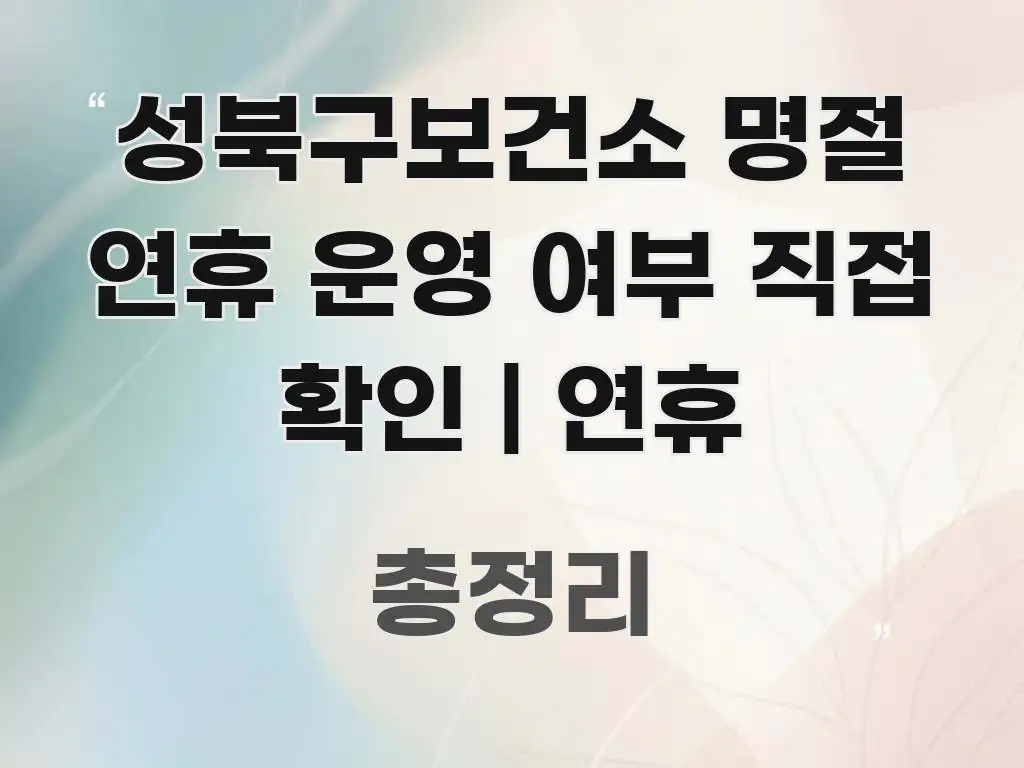 성북구보건소 명절 연휴 운영 여부 직접 확인 | 연휴 핵심 요점 중심의 포스트 대표 비주얼 이미지 - 내용 요약을 위한 이미지