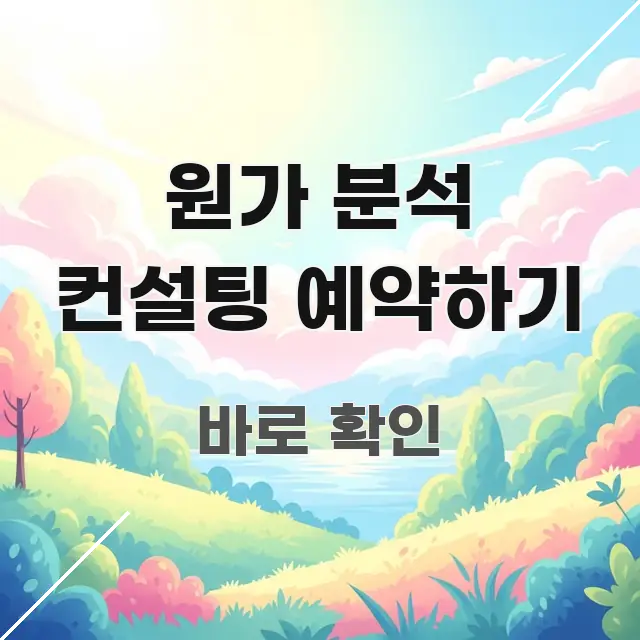 원가 분석 컨설팅 예약하기 핵심 내용을 정리한 정보 카드 디자인 이미지 - 글 흐름을 돕는 시각 자료
