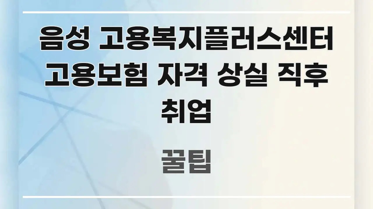 음성 고용복지플러스센터 고용보험 자격 상실 직후 취업 핵심 정보를 압축한 읽기 좋은 정보 카드 - 글 흐름을 돕는 시각 자료