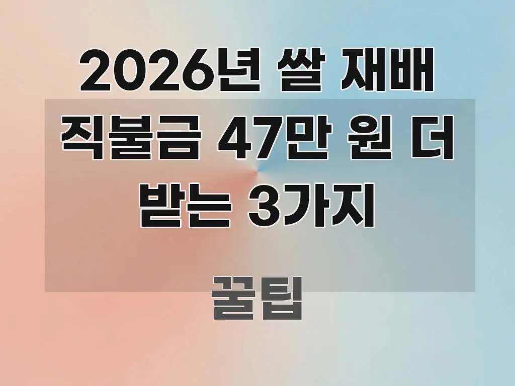 2026년 쌀 재배 직불금 47만 원 더 받는 3가지 실생활에 도움되는 텍스트 기반 블로그 이미지 - 참고용 이미지