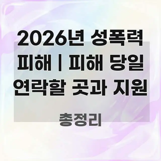 2026년 성폭력 피해 | 피해 당일 연락할 곳과 지원 핵심 개념을 담은 타이포그래피 블로그 표지 - 설명을 돕는 이미지
