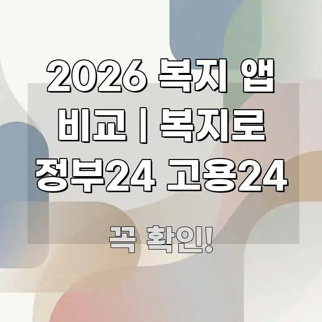 2026 복지 앱 비교 | 복지로 정부24 고용24 깔끔하게 정리된 미니멀 블로그 썸네일