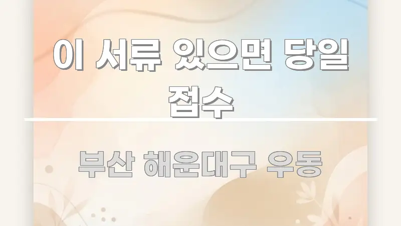 이 서류 있으면 당일 접수 핵심 요약 이 서류 있으면 당일 접수 주요 흐름을 설명한 카드뉴스 스타일 이미지 - 글 흐름을 돕는 시각 자료