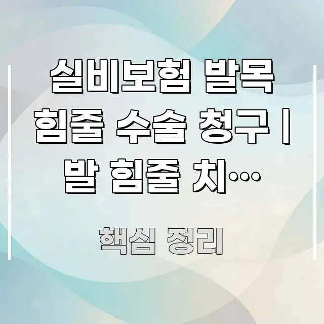 실비보험 발목 힘줄 수술 청구 | 발 힘줄 치료 실비 직관적으로 이해되는 핵심 요약 디자인 카드 - 글 흐름을 돕는 시각 자료