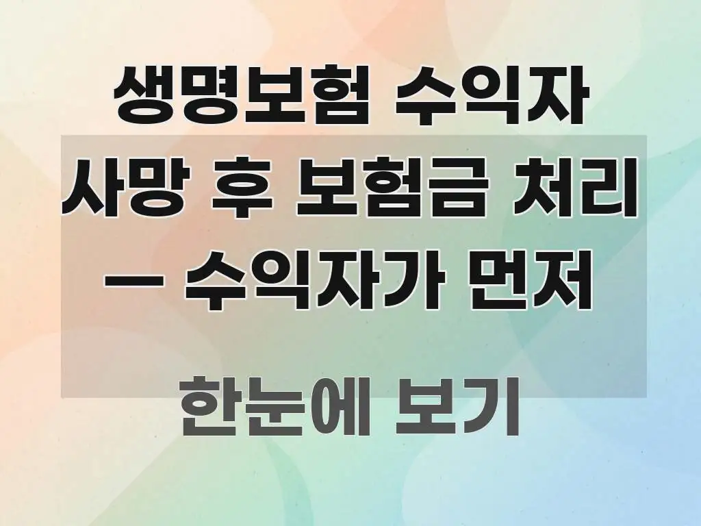 생명보험 수익자 사망 후 보험금 처리 — 수익자가 먼저 핵심 정보를 압축한 블로그 포스트 커버 이미지 - 글 흐름을 돕는 시각 자료