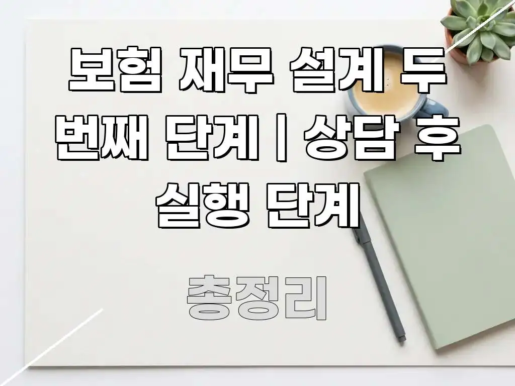 보험 재무 설계 두 번째 단계 | 상담 후 실행 단계 주요 포인트를 요약한 정보 전달형 표지 이미지